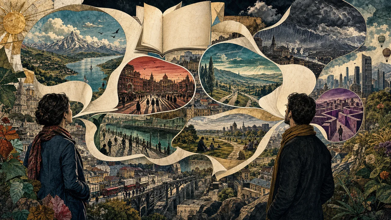 Person observing reality through symbols, words and mental maps