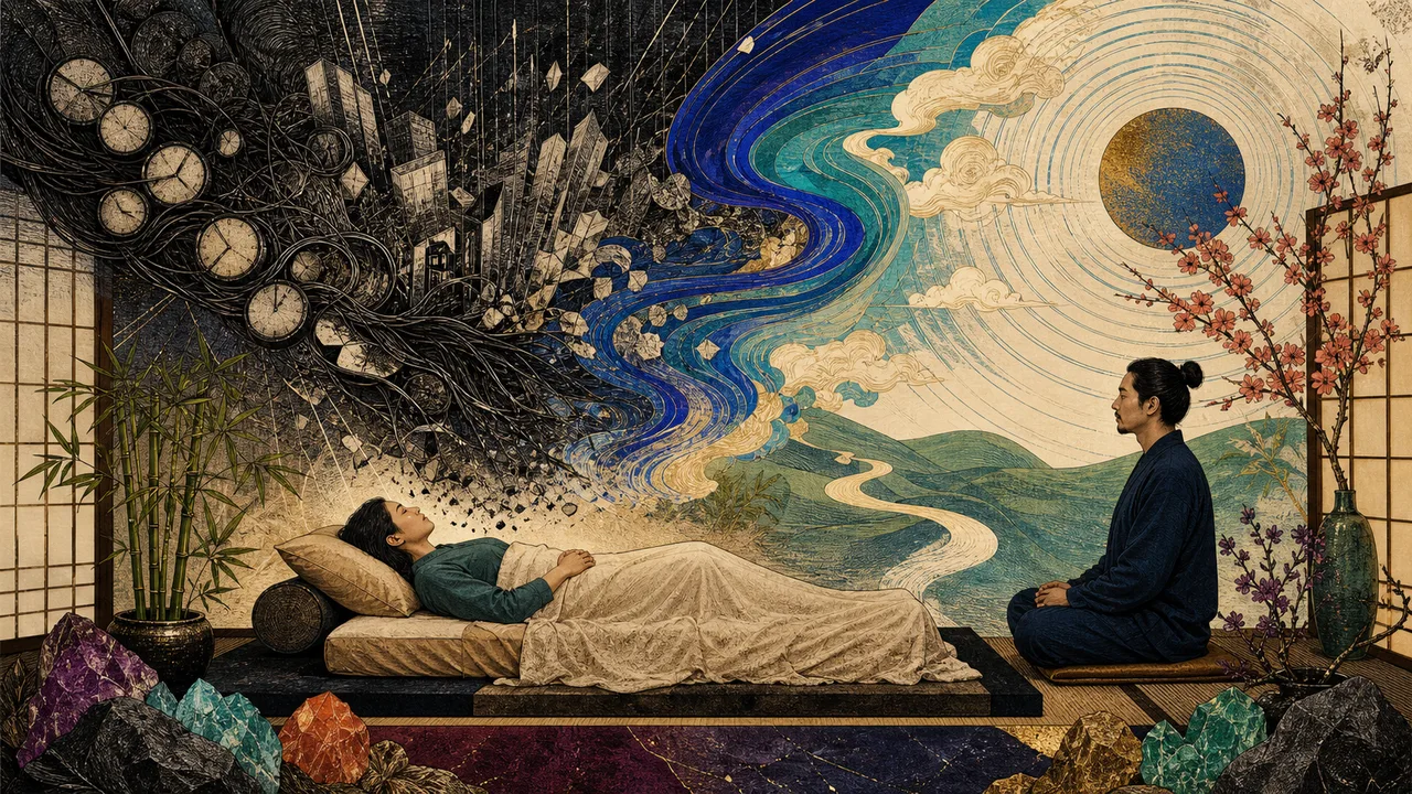 A person receiving Reiki in a peaceful setting with gentle light over the head and chest for relaxation and stress reduction