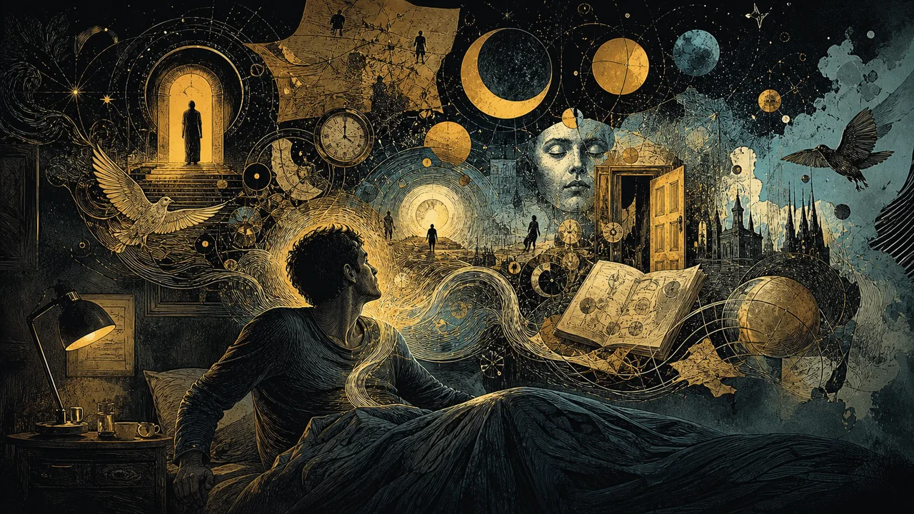 A person waking beside a journal as subtle memories of astral projection return