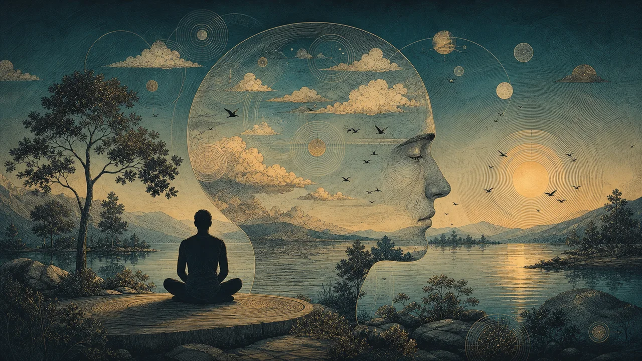Person practicing mindfulness while thoughts pass like gentle clouds, showing that the mind does not need to be empty