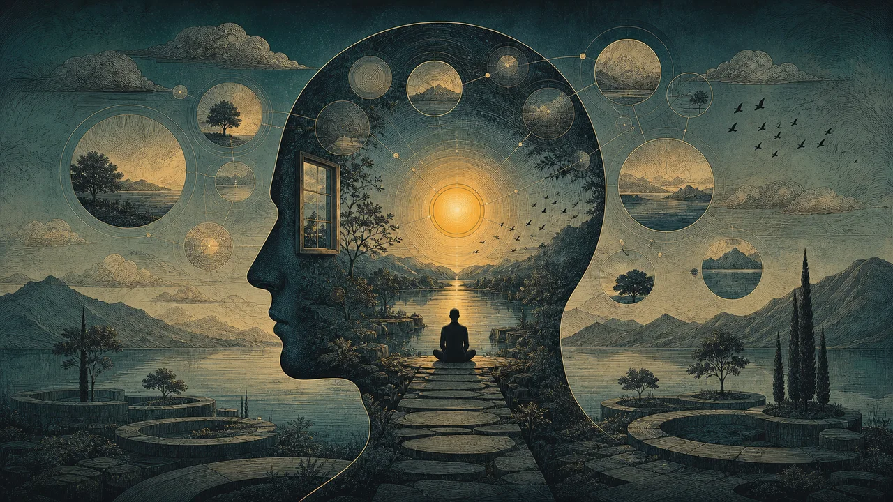 Person concentrating on an activity while distractions dissolve and attention returns to one clear point