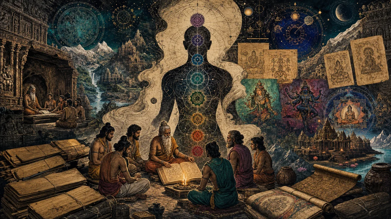 Symbolic representation of the origin of chakra knowledge in ancient Indian traditions