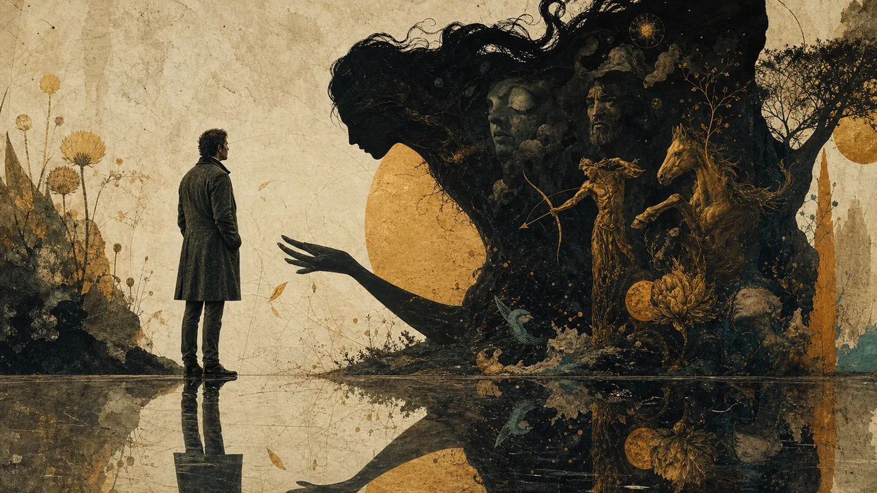 A person encountering their own shadow formed by hidden qualities and rejected emotions
