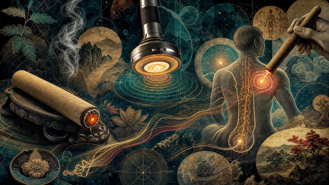 A surreal composition about smokeless moxa, electric moxa and heat-sensitive moxibustion