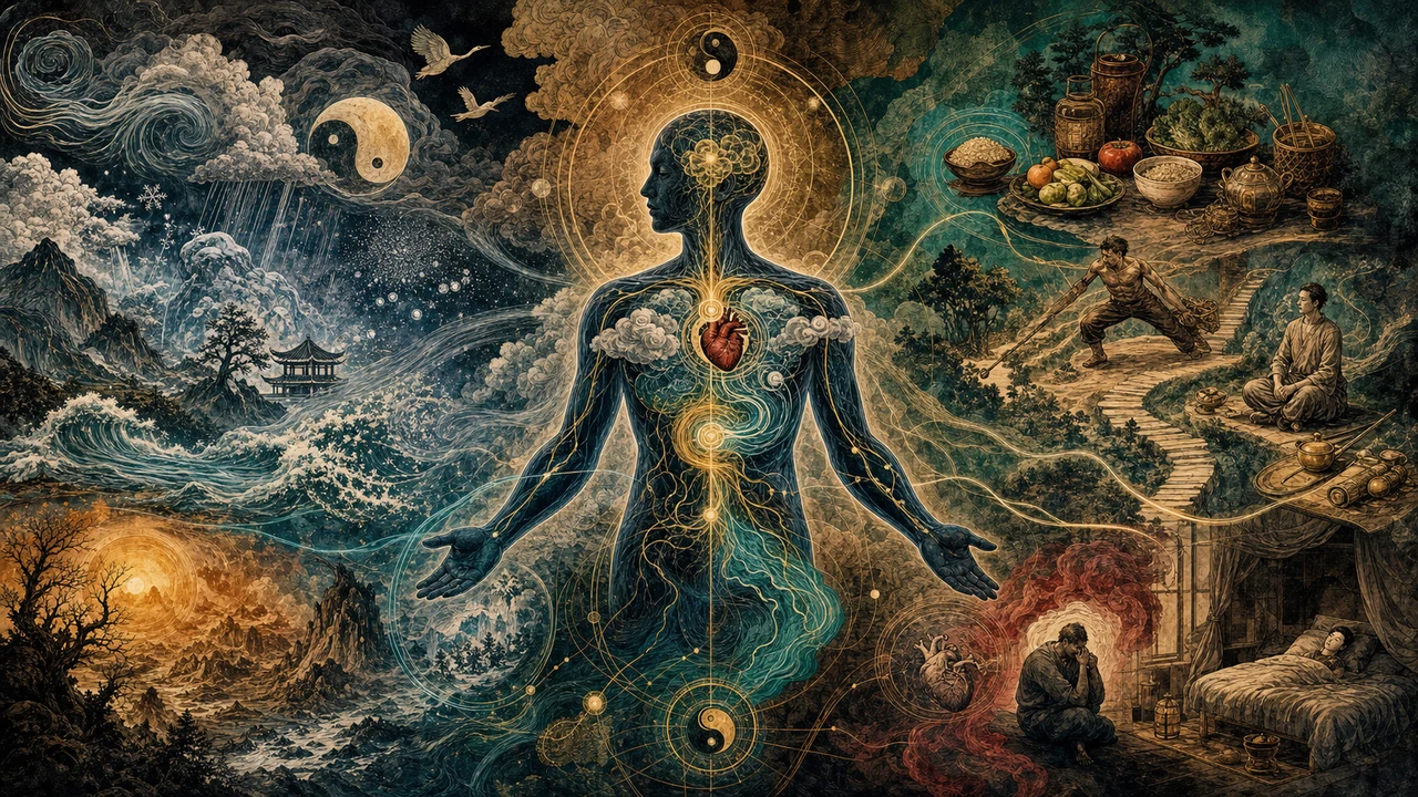 A surreal representation of the three main causes of disease in Chinese Medicine