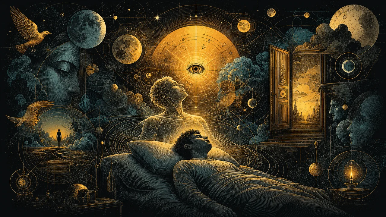 The sleeping physical body and astral body in transition during projective catalepsy