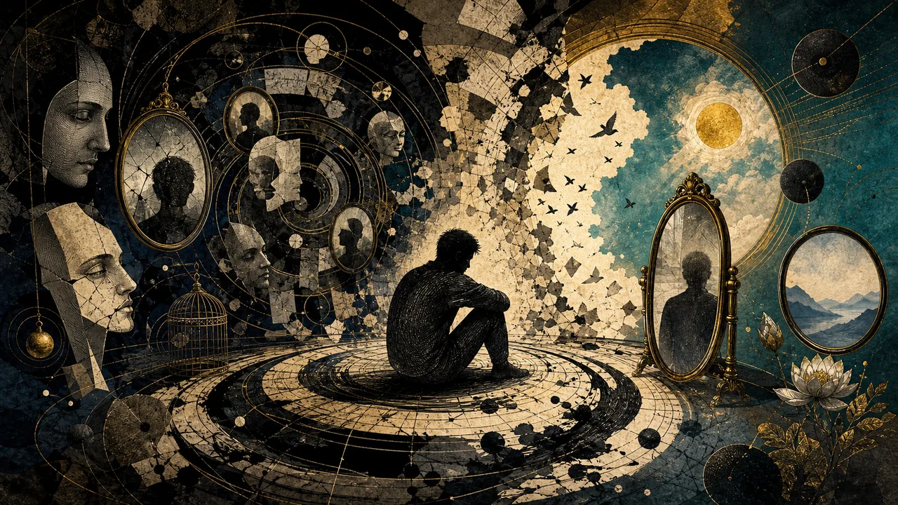 Person observing repetitive mental cycles and recovering inner clarity